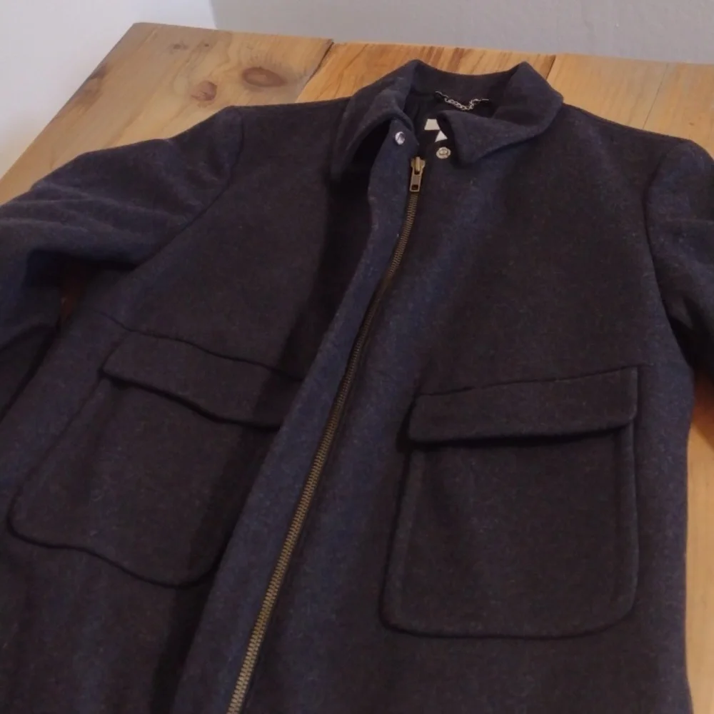 J Crew Black Charcoal Heavy Wool Blend Full Zip Long Winter OverCoat Size S